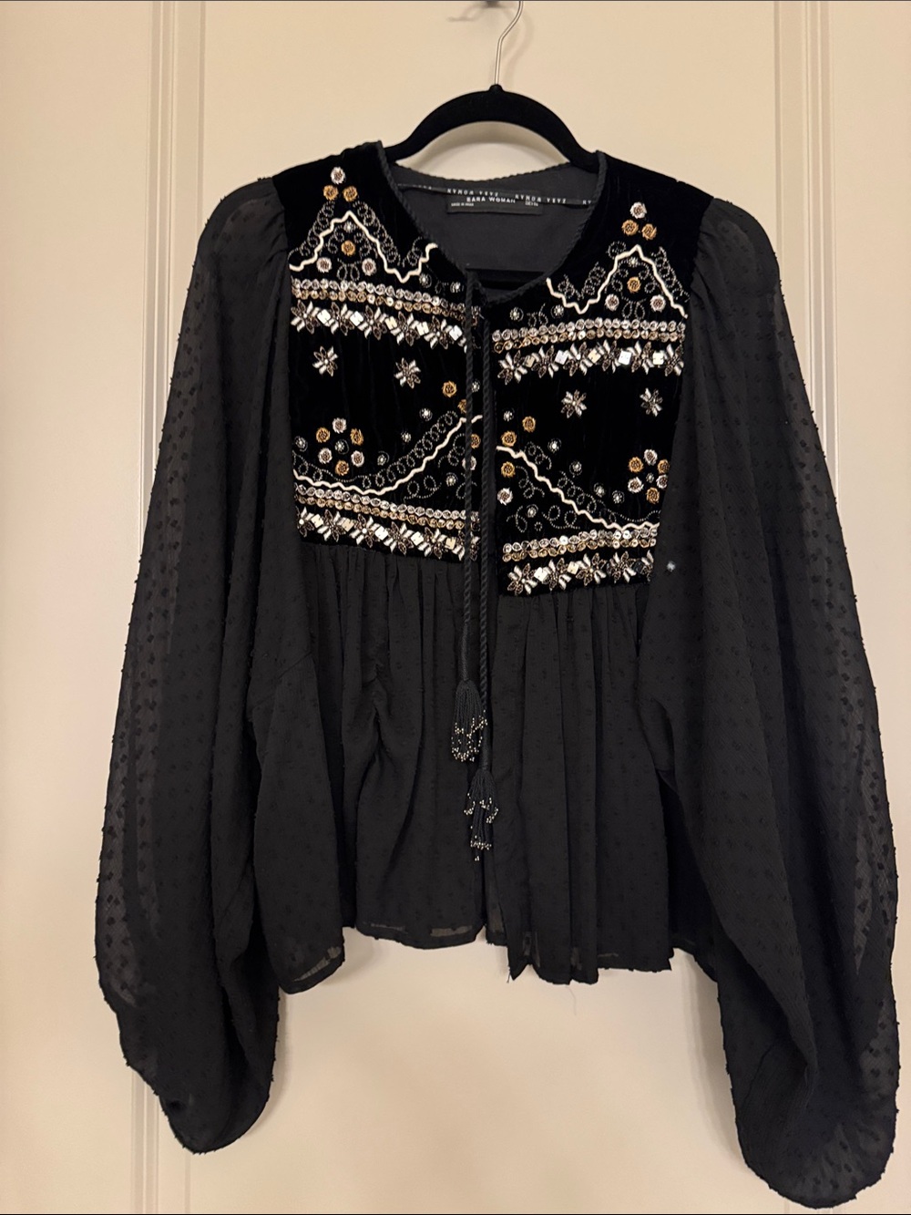 Zara Black Embellished Boho Jacket with Gold & Silver Beading & Embeoidery
